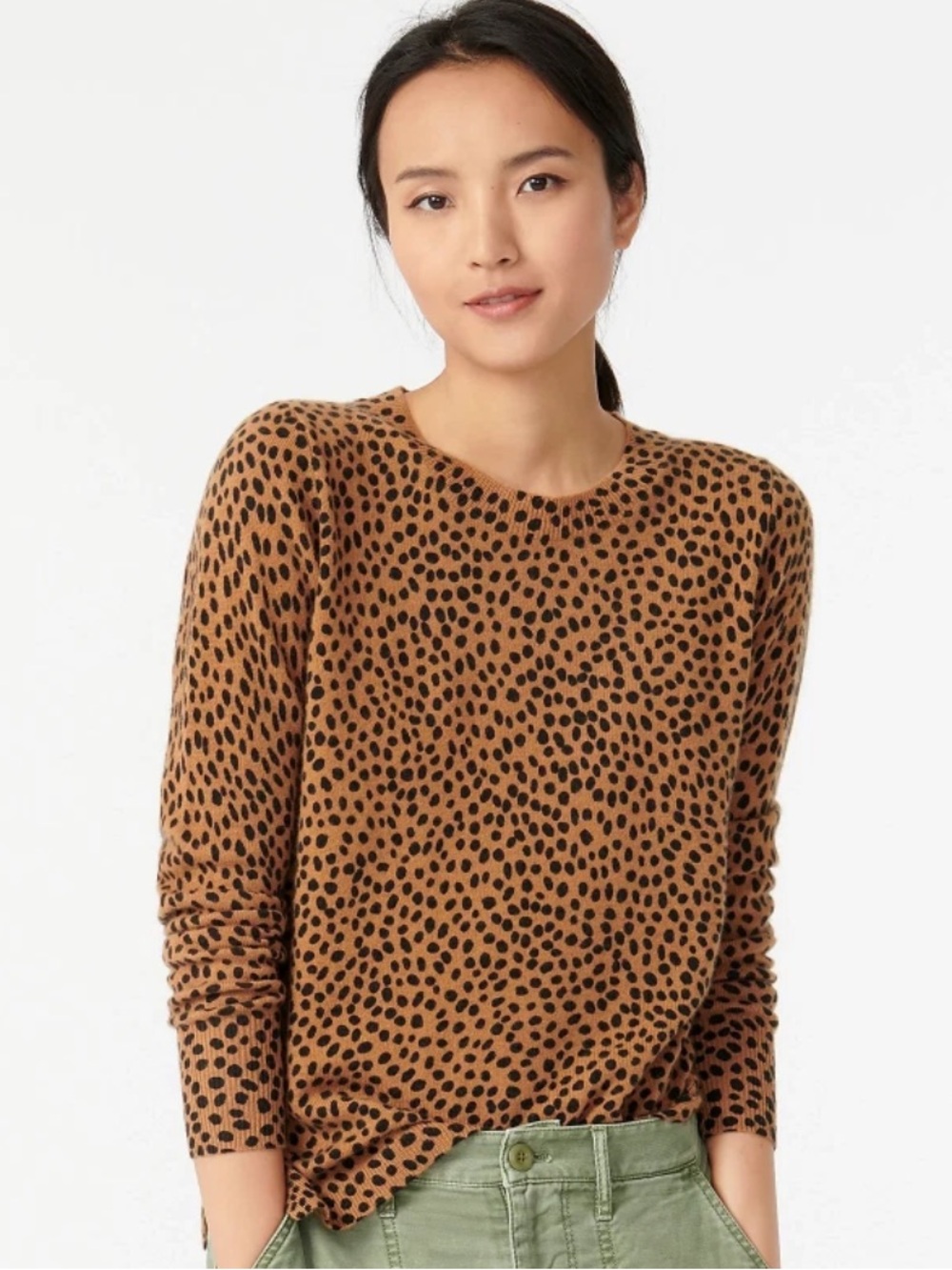 J. Crew Cashmere crewneck sweater in leopard dot